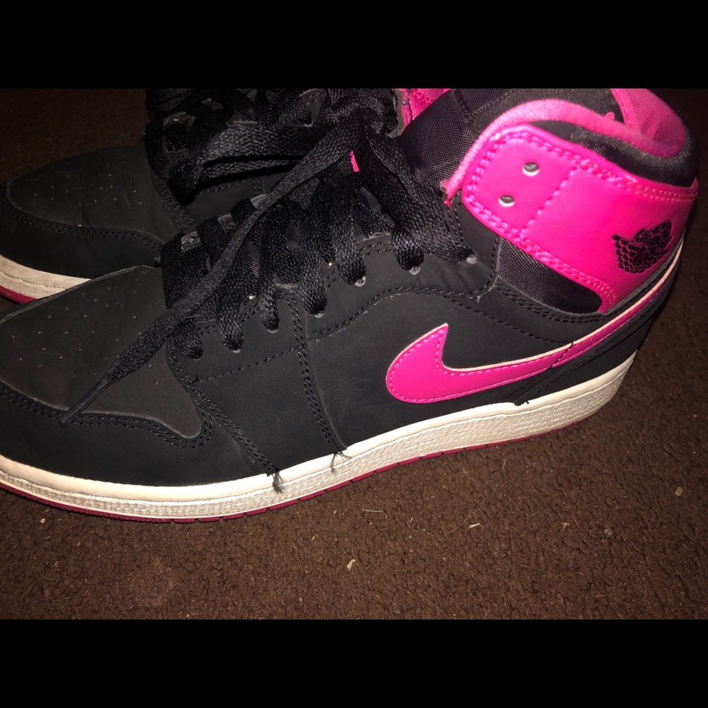 Pink and black nike air jordans